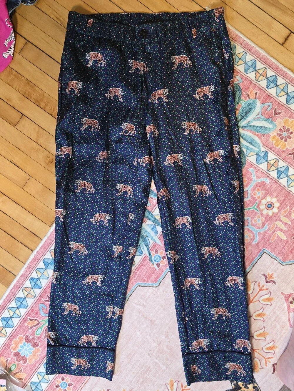 J. Crew Silk Tiger Blue Pants Size 4